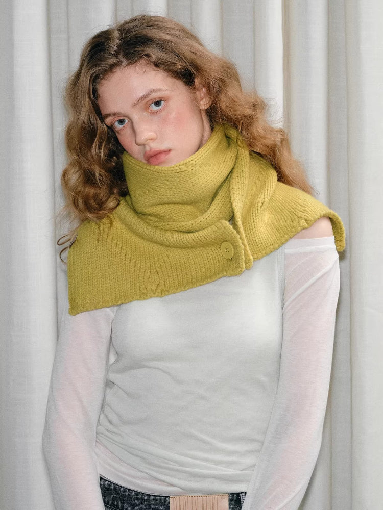 100% Wool Reversible Button Scarf Chartreuse