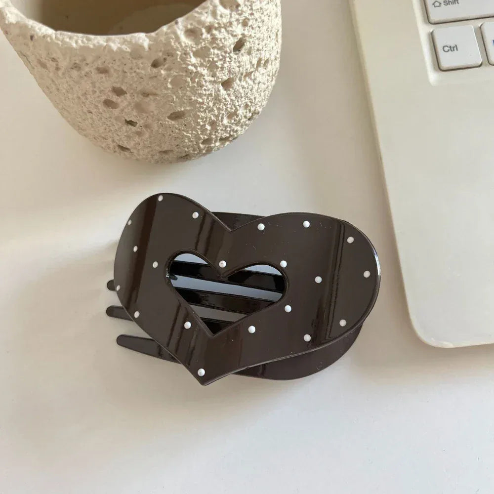 Polka Dot Heart Hair Claw Clip - View 6 | TEVQA
