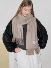 Cashmere-Feel Thick Tassel Scarf Beige