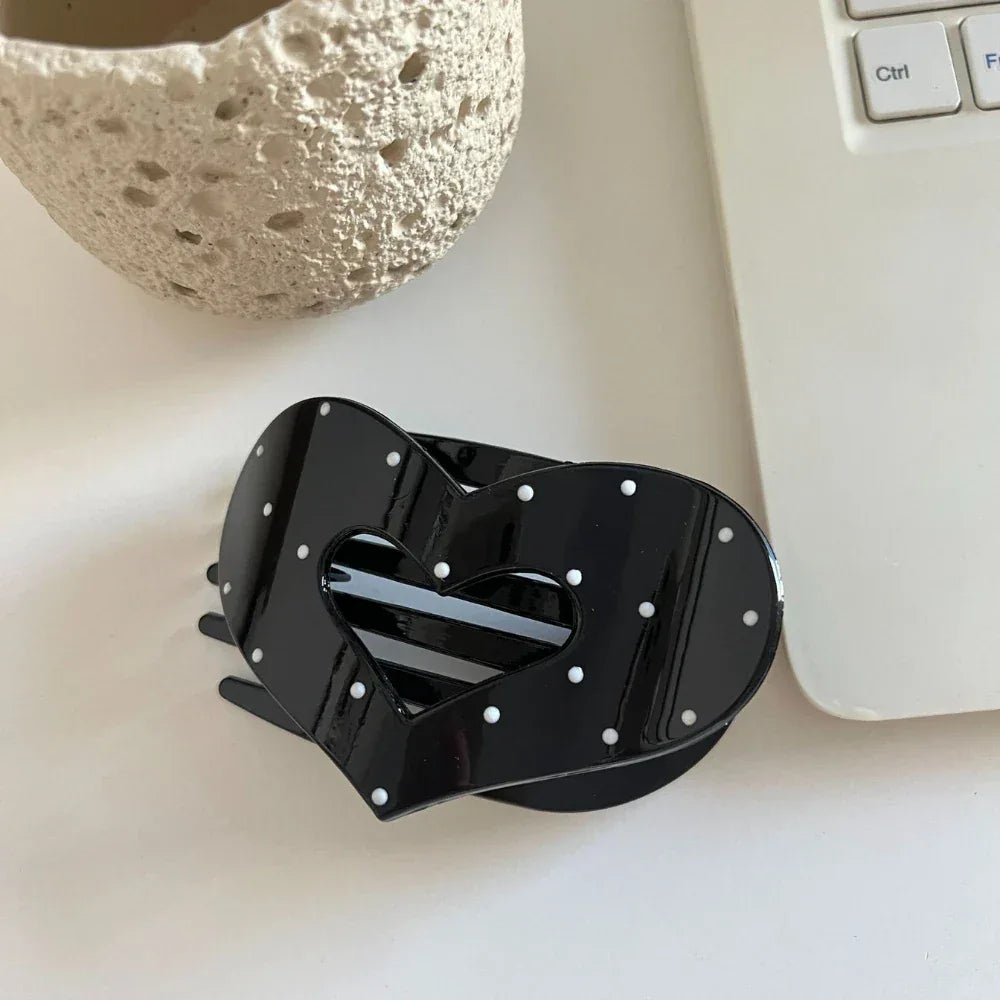 Polka Dot Heart Hair Claw Clip - View 8 | TEVQA