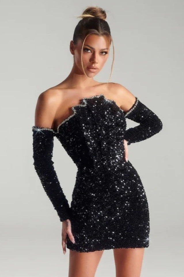 Black Off Shoulder Diamonds Dress | Dress In Beauty