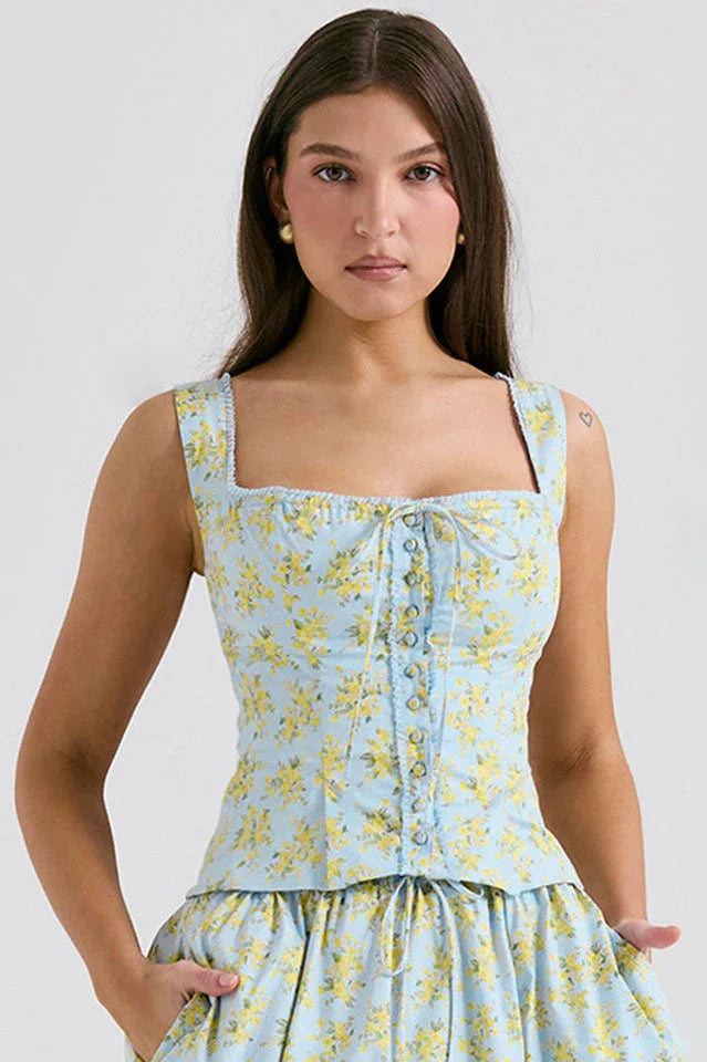 Vintage Floral Print Top + Skirt Set Secondary image