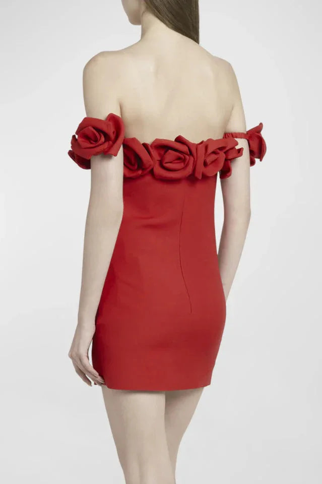 Rose Embellished Off-the-Shoulder Mini Dress - View 9 | TEVQA
