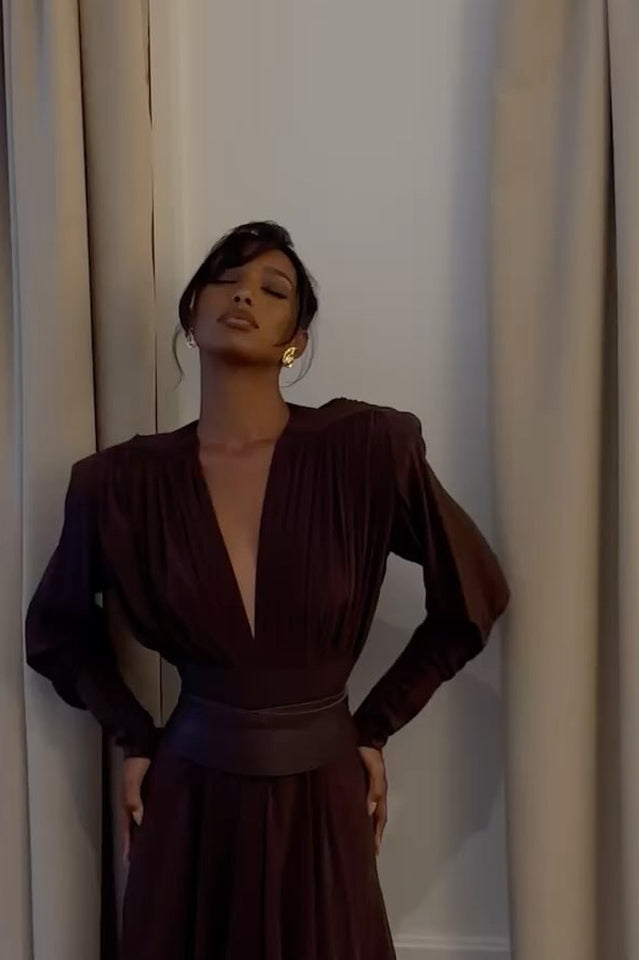 Rosey Tan Maxi Dress With Waist Belt | Dress In Beauty