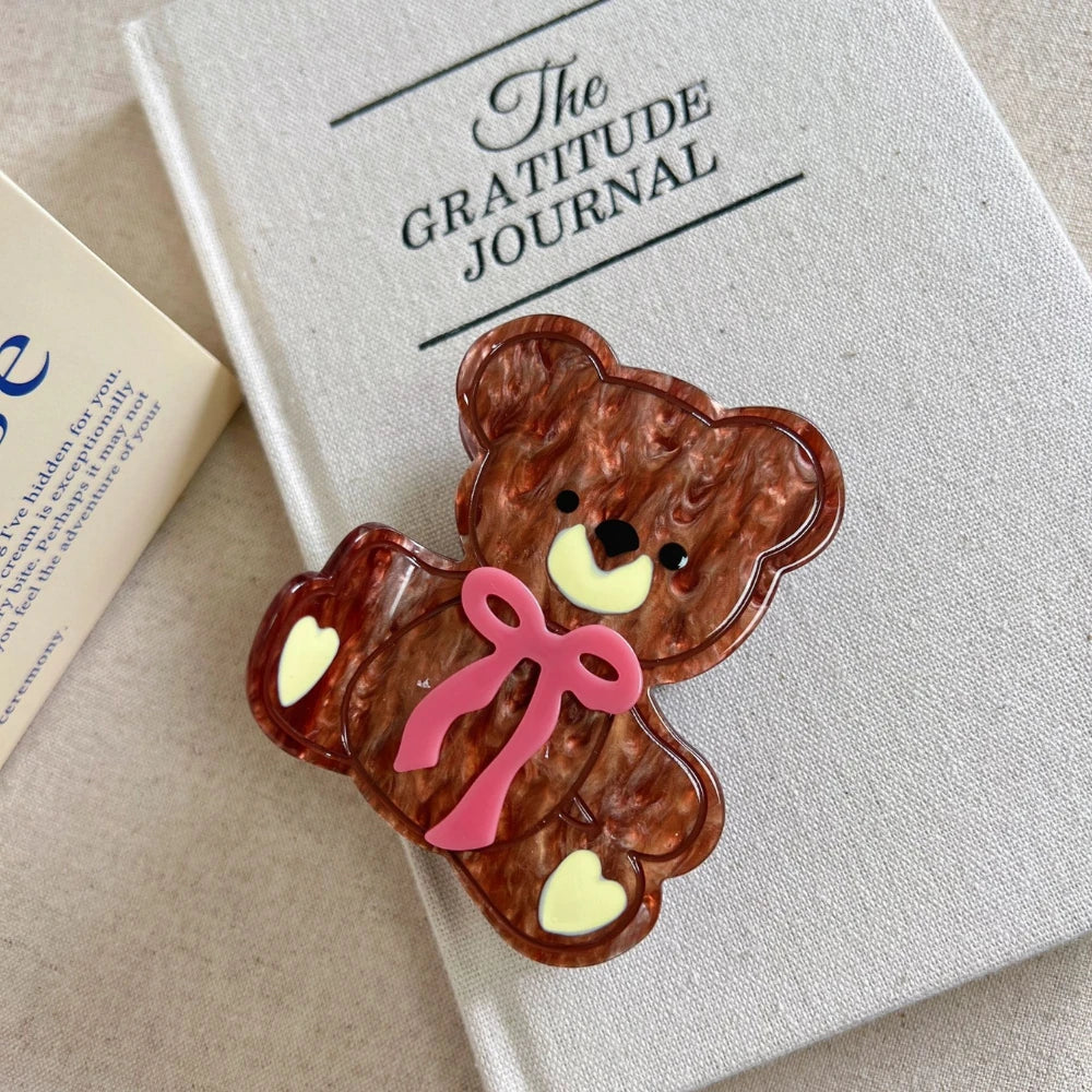 Cute Teddy Bear Acetate Hair Claw Clip - 3.3 Inch Whimsical Accessory