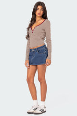 Buttoned Striped Long Sleeve T-Shirt | Dress In Beauty