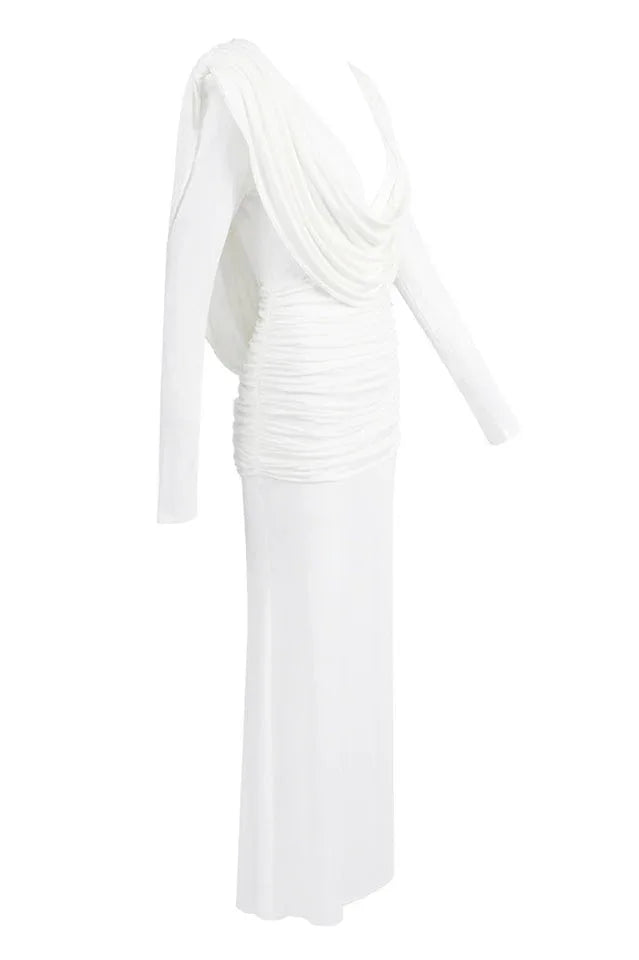 White long sleeve maxi dress with cowl neck - View 12 | TEVQA