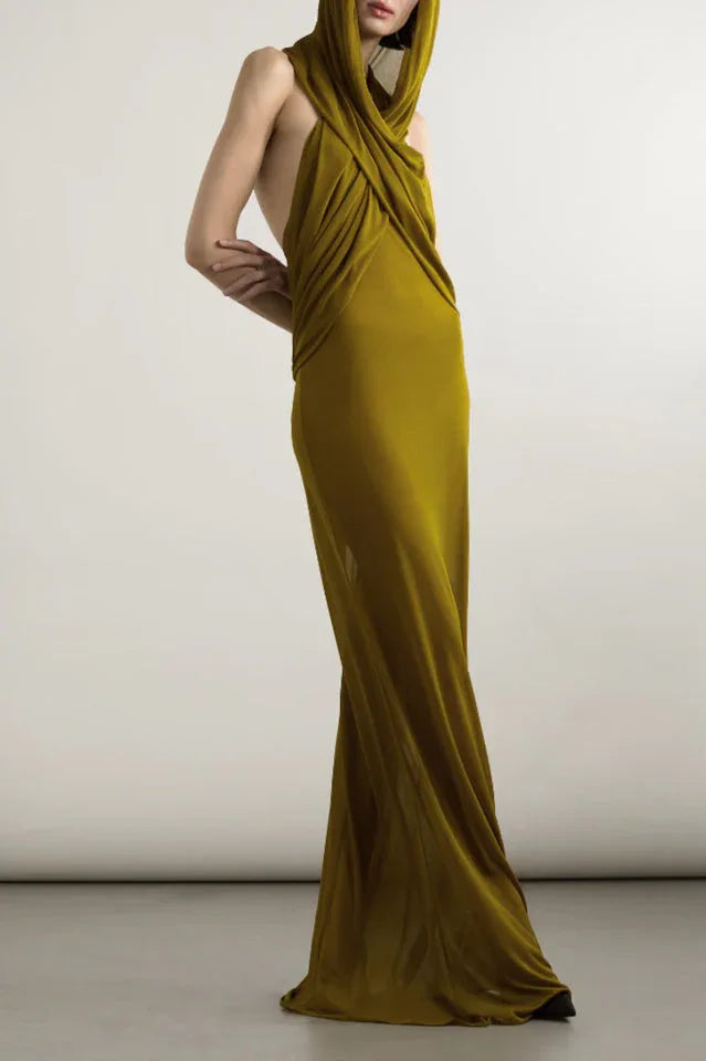Ruched Maxi Dress with Headscarf - View 19 | TEVQA