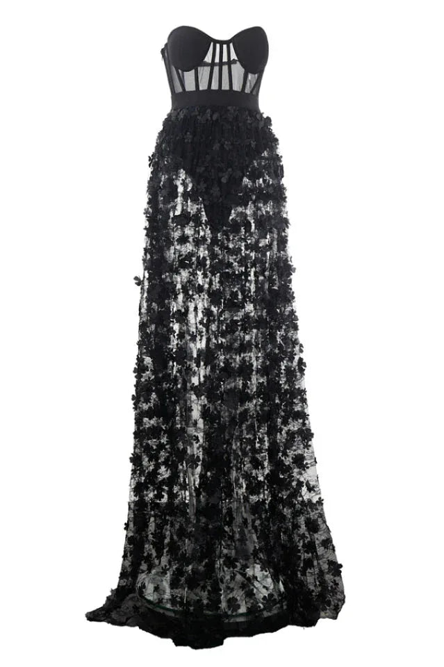 Strapless Flower Applique Ball Gown - View 13 | TEVQA