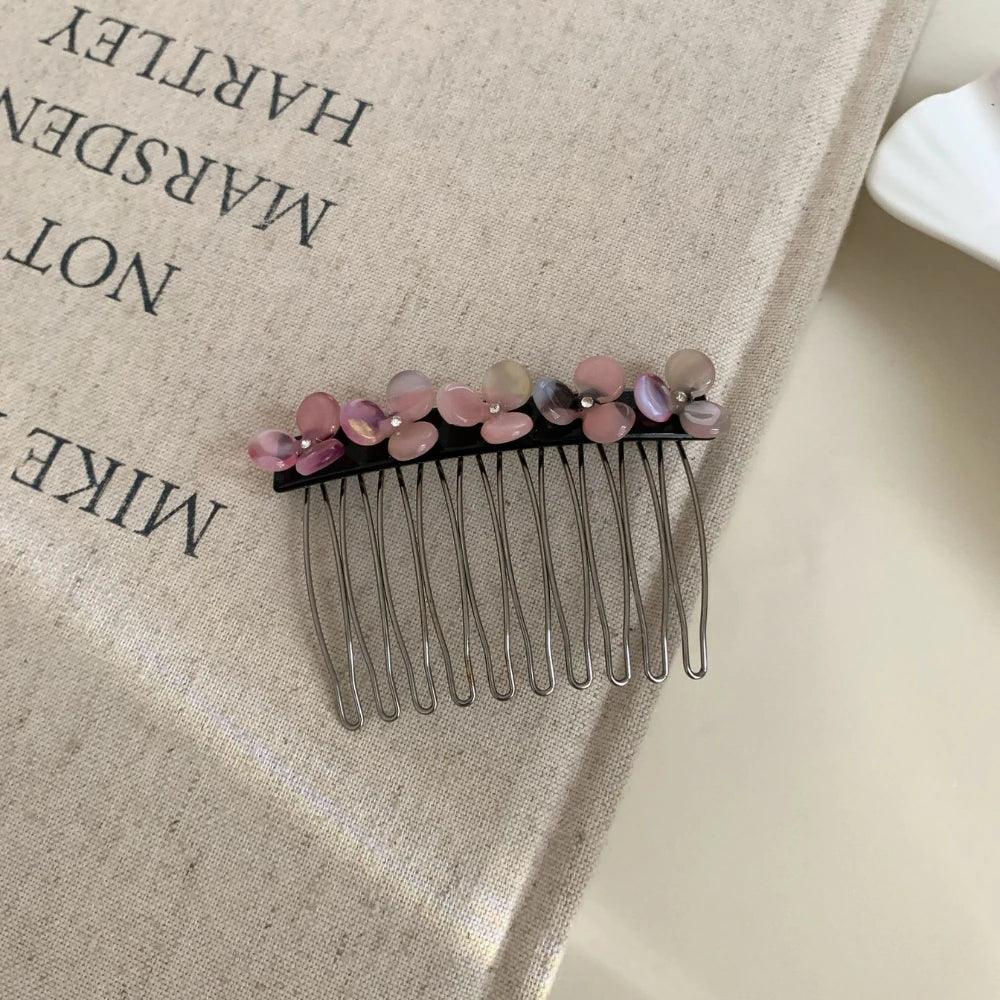 Acetate Flower Hair Comb with Decorative Side Clip - View 9 | TEVQA