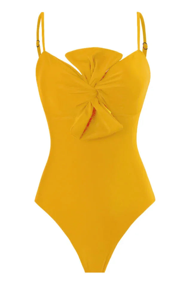 3D Bow Tie Swimsuit & Skirt Set - TEVQA