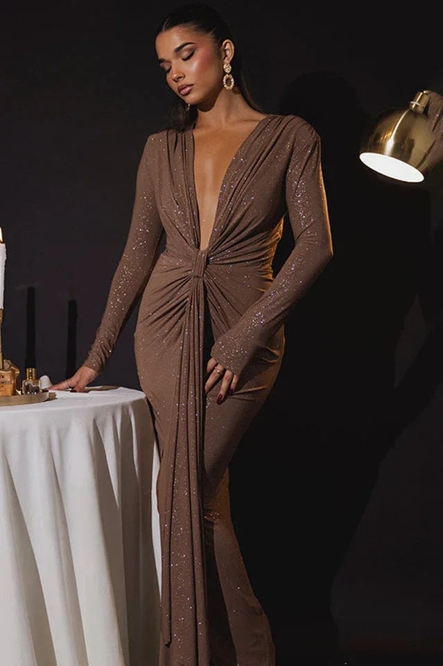Sparkly long sleeve maxi dress - View 17 | TEVQA
