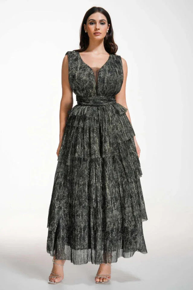 Asymmetric Tiered Formal Dress - View 9 | TEVQA