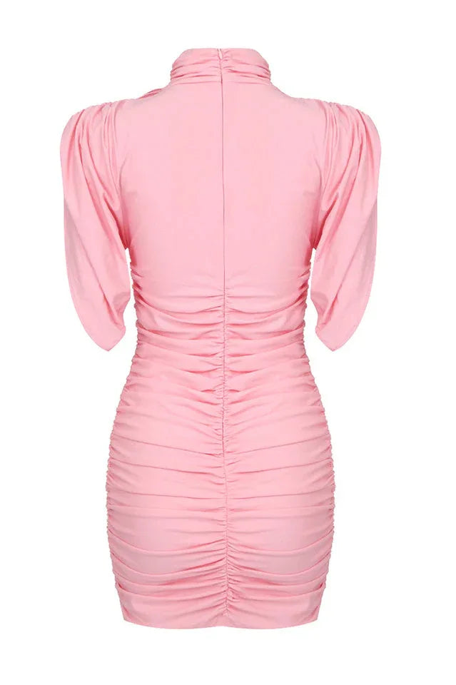 Ruched Mock Neck Mini Dress - View 21 | TEVQA