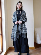Oversized Faux Cashmere Houndstooth Scarf - TEVQA