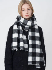 Unisex Black & White Buffalo Plaid Scarf - TEVQA