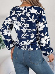 Monochrome floral tie-front blouse - View 14 | TEVQA