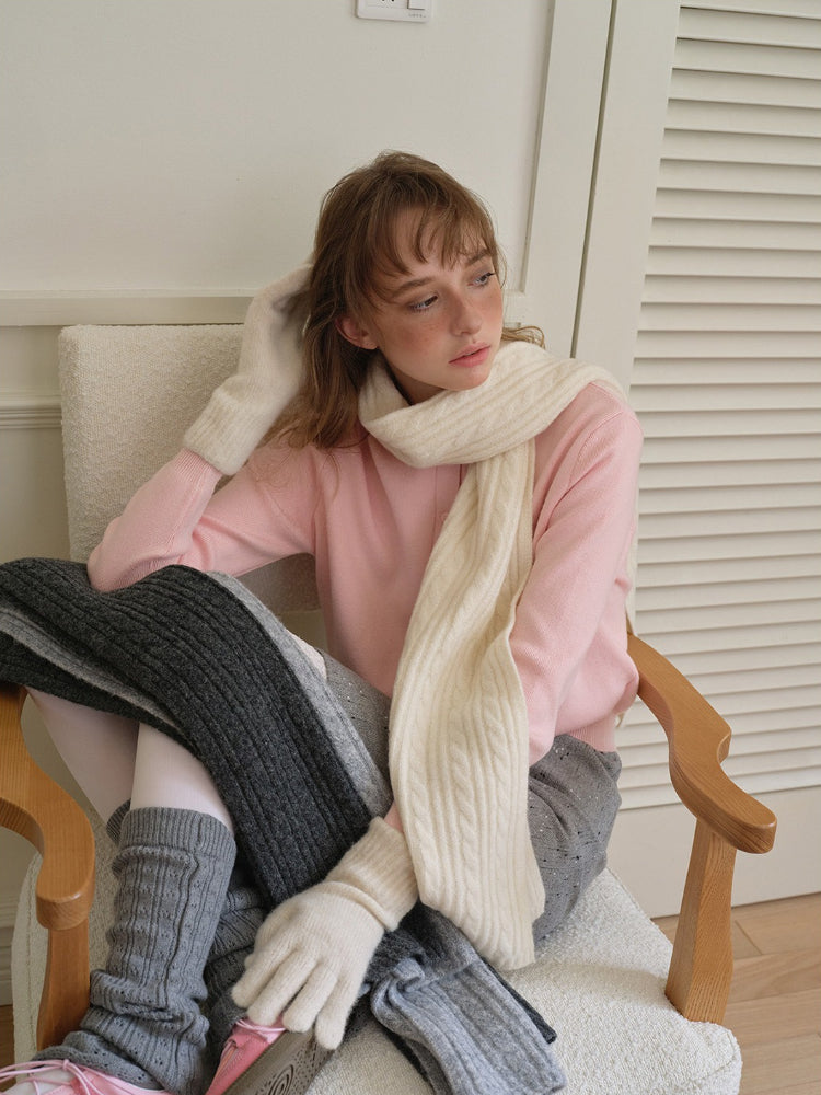 Wool Blend Textured Knit Scarf