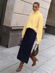 Classic Oversized High Neck Knit Sweater - TEVQA