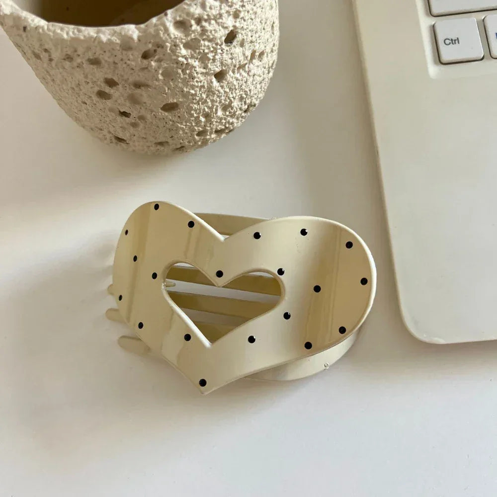 Polka Dot Heart Hair Claw Clip - View 7 | TEVQA