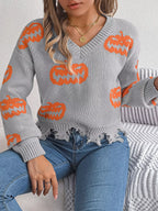 Distressed Pumpkin Knit Sweater - View 9 | TEVQA