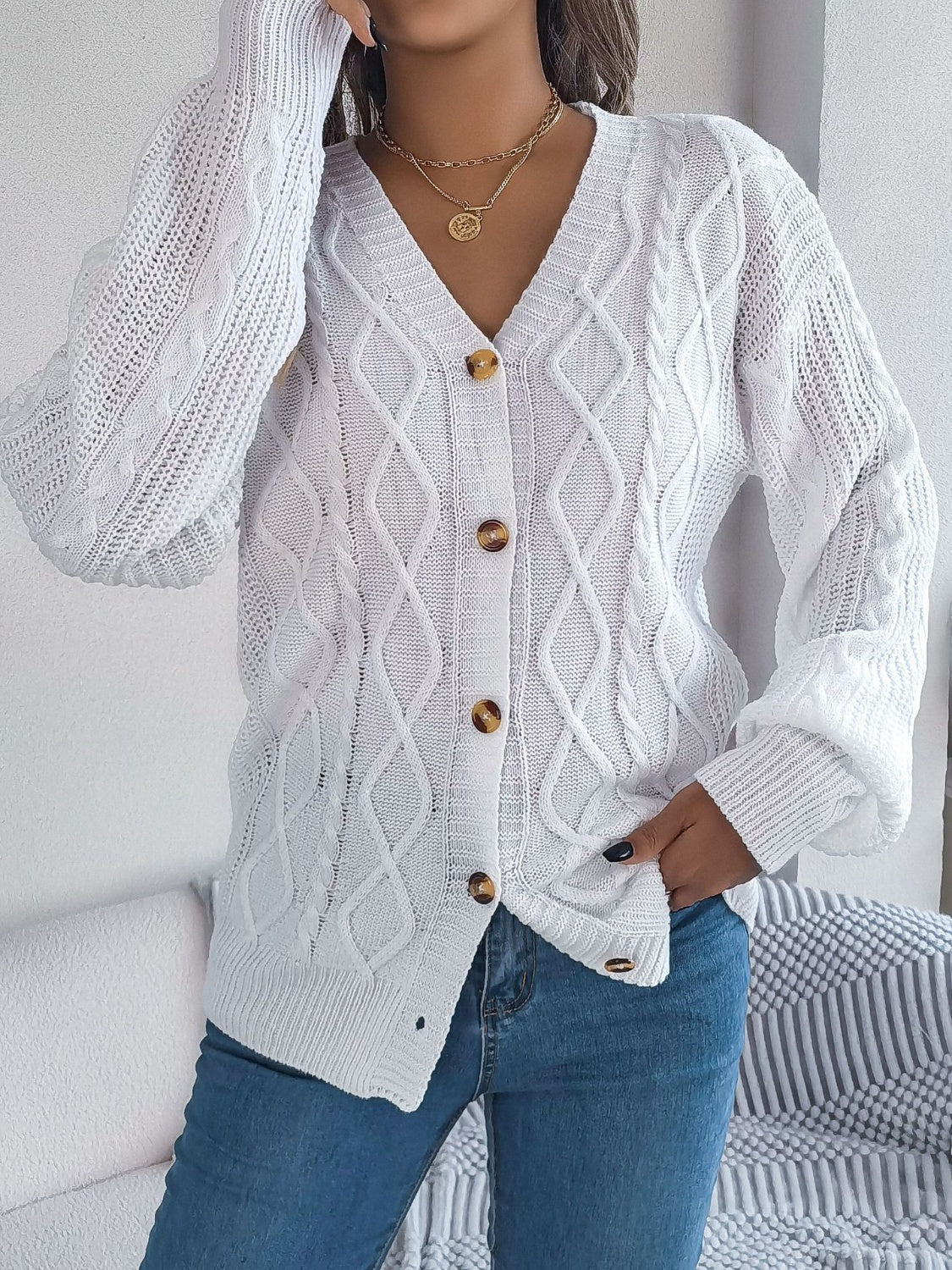 Pink Cable Knit Button Down Cardigan