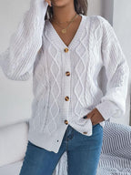Pink cable knit button down cardigan - View 14 | TEVQA