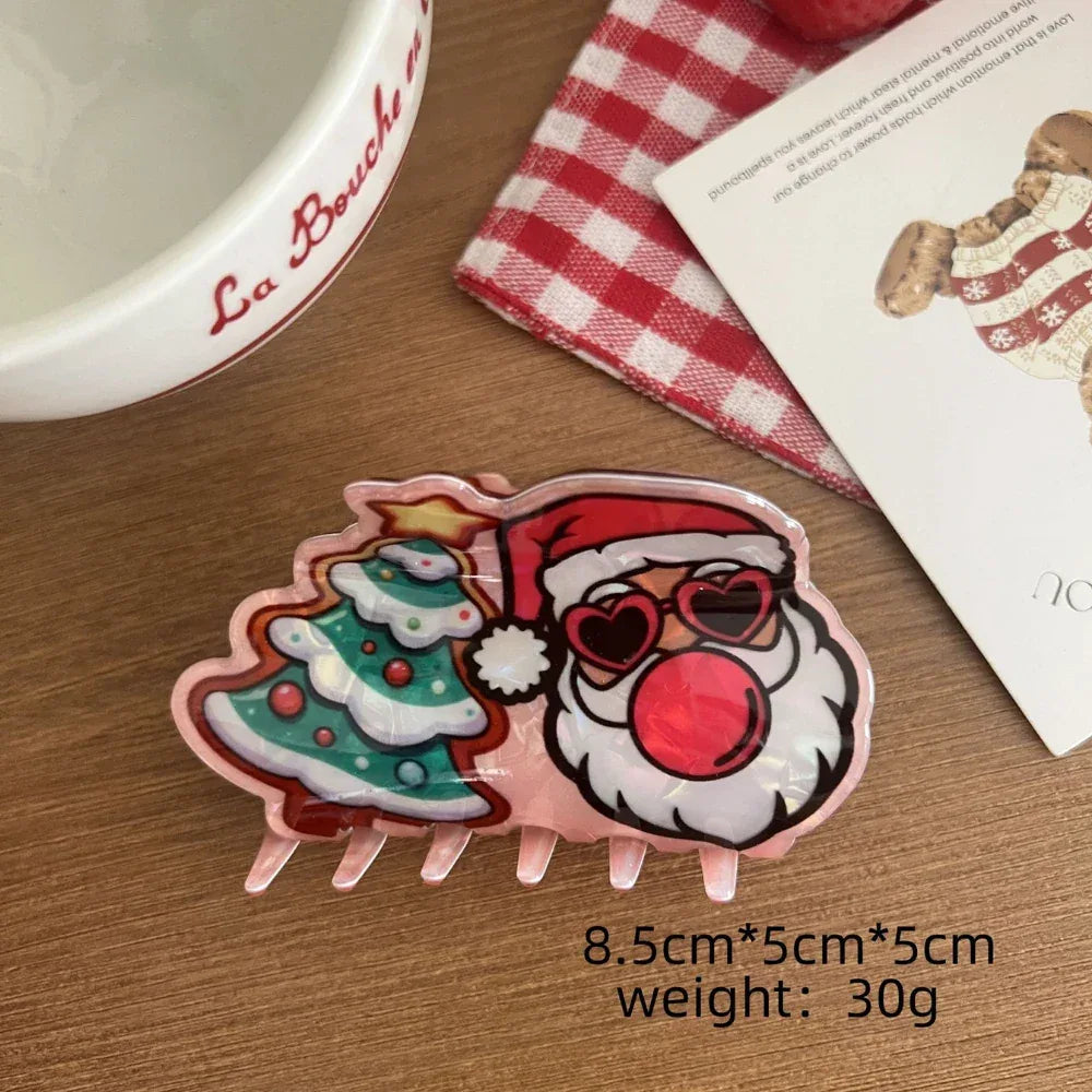 Festive holiday hair claw clip with Christmas designs - View 13 | TEVQA