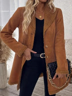 Vintage Chic Faux Suede & Shearling Mid-Length Coat - TEVQA