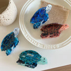Vibrant Sea Turtle Acetate Hair Claw Clip - 3.5 Inch Tropical Coastal Accessory - TEVQA