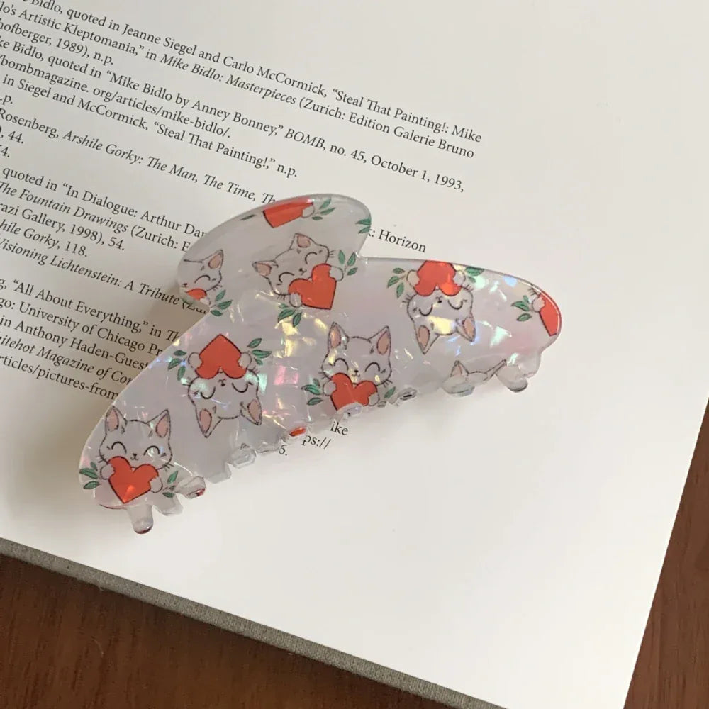 Large iridescent cat print hair claw clip - View 7 | TEVQA
