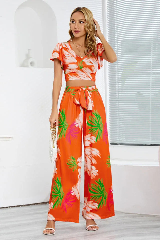 Floral wide leg jumpsuit set - View 11 | TEVQA