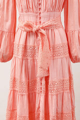 Sabina Stand Collar Lace Trim Maxi Dress | Dress In Beauty