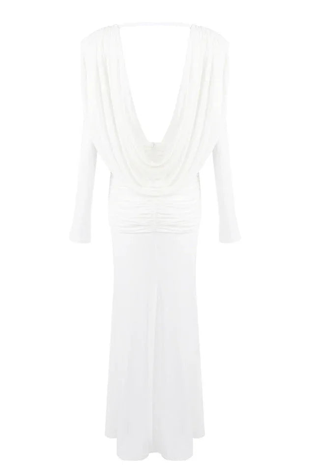 White long sleeve maxi dress with cowl neck - View 13 | TEVQA