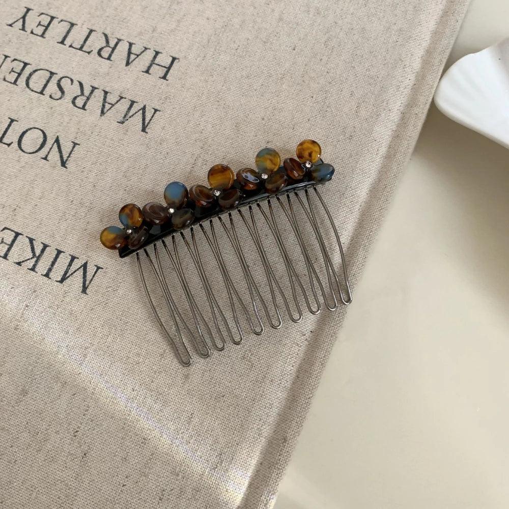 Acetate Flower Hair Comb with Decorative Side Clip - View 10 | TEVQA