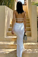 Halter Neck Pleated Hollow White Dress | Dress In Beauty