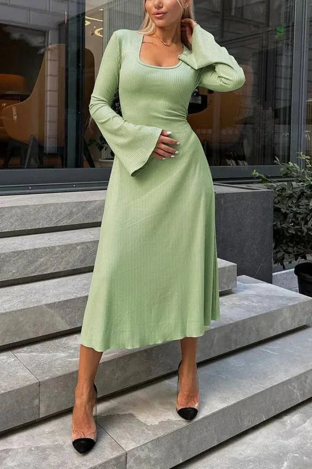 Long sleeve maxi dress with bell sleeves and lace-up back - View 11 | TEVQA