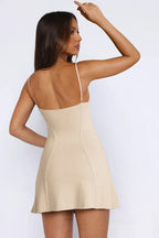 Fitted V-neck mini dress with spaghetti straps - View 18 | TEVQA