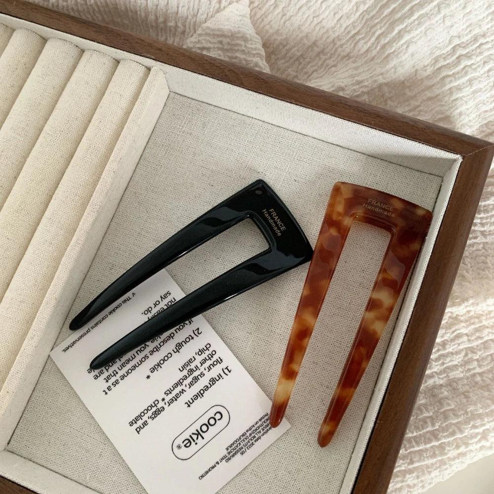 French Design Acetate U-Shape Hair Pin (3.7 Inch) - TEVQA