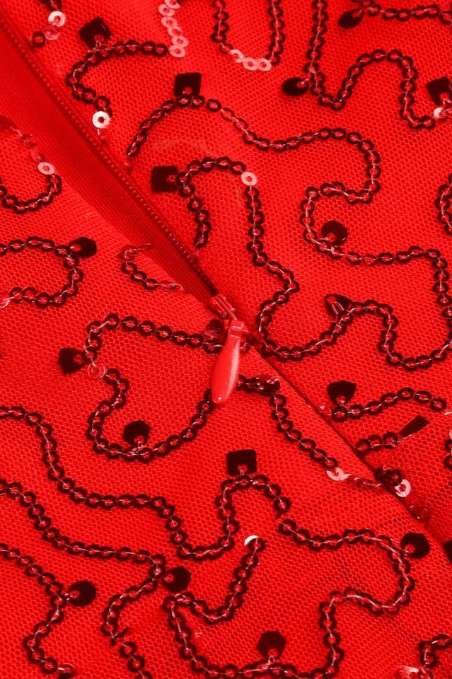 Red sequin maxi dress with ruffle hem - View 7 | TEVQA