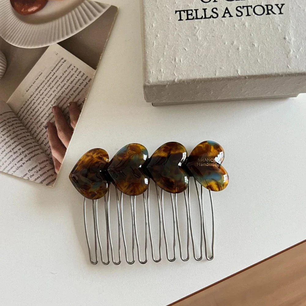 Heart Acetate Hair Comb Pin - View 9 | TEVQA