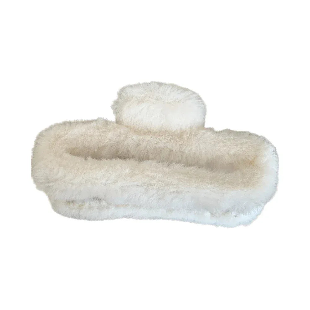 White faux fur claw clip Main image