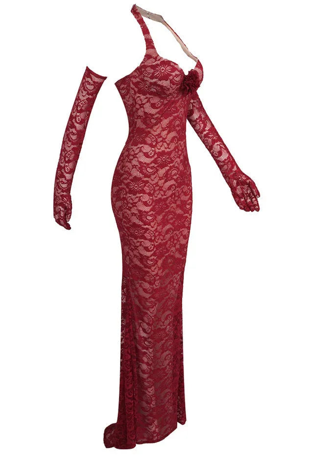 Toby Halterneck Floral Lace Maxi Dress - TEVQA