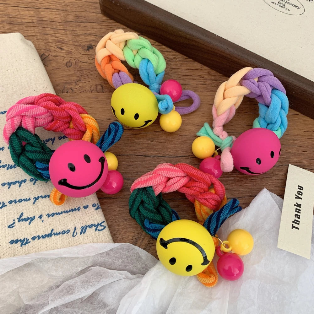 Braided Terry Cloth Smiley Face Charm Hair Tie