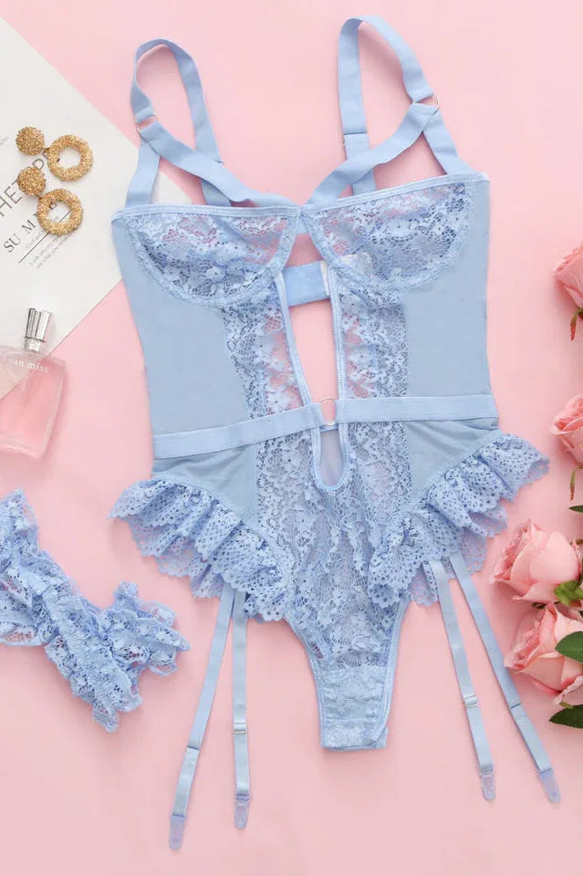Lace bodysuit with garter straps - View 15 | TEVQA
