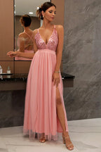 Sequin Tulle Evening Gown - View 6 | TEVQA