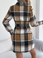 Green Plaid Belted Shirt Dress - View 9 | TEVQA