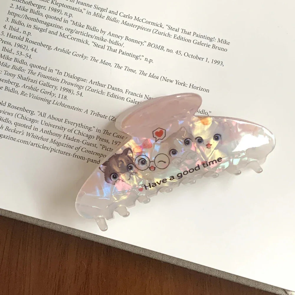 Large iridescent cat print hair claw clip - View 11 | TEVQA