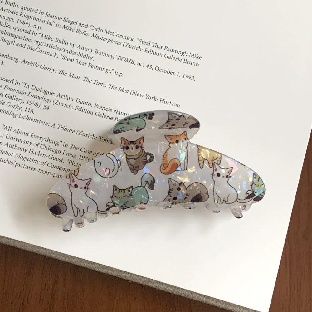 Large iridescent cat print hair claw clip - View 9 | TEVQA