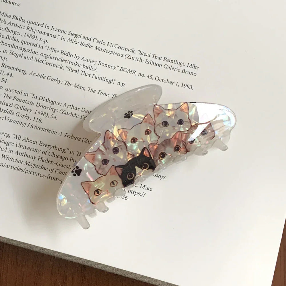 Large iridescent cat print hair claw clip - View 10 | TEVQA